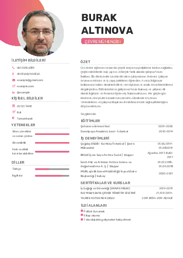 Çevre Mühendisi CV Örnekleri cv indir